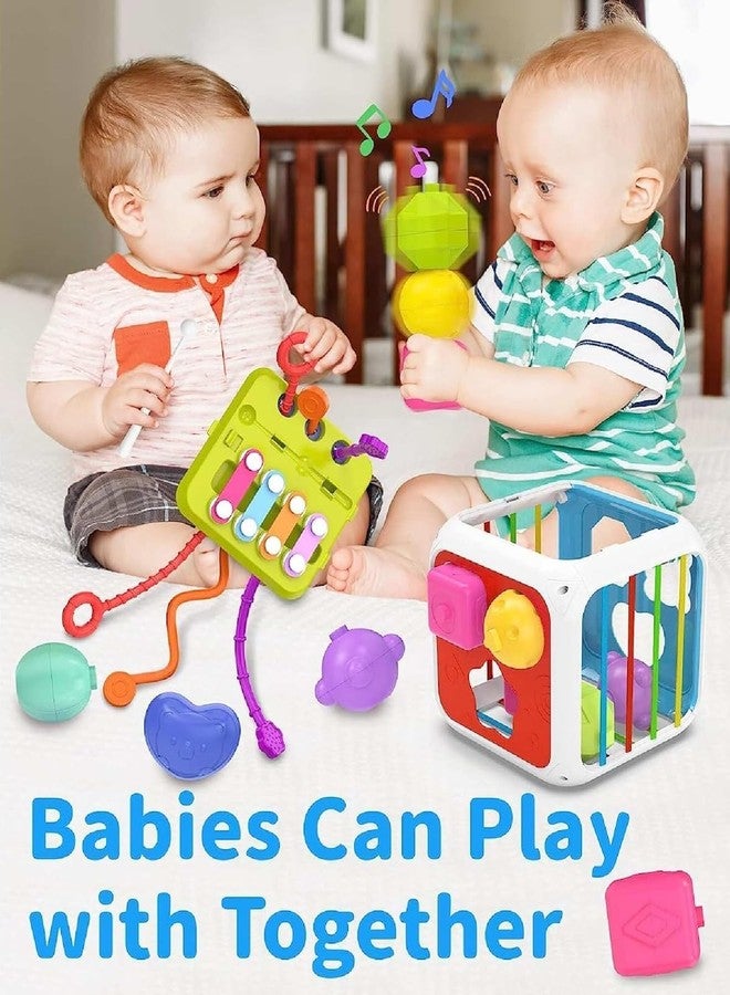 NIYANETAIL Baby Shape Sorting Toy, Colorful Elastic Bands Sensory Shape Sorter Bins with Balls & Blocks, Early Learning Preschool Educational Baby (14 Pcs Shape) (Motor Skills Activity Cube) - Image 4